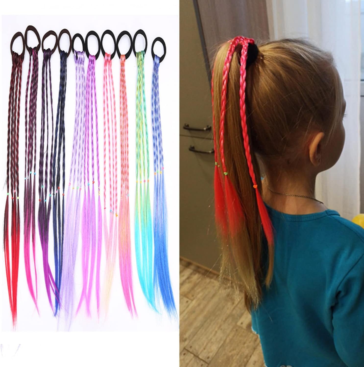 10Pcs Colorful Wig Braid Head Rope, Hair Strands Hairpieces,Kids Hair Strands Braided Hair Braided Extension,Kids Hair Extension Braided Hair Tie Band,Colored Braids Hair Extension Braided Ponytail
