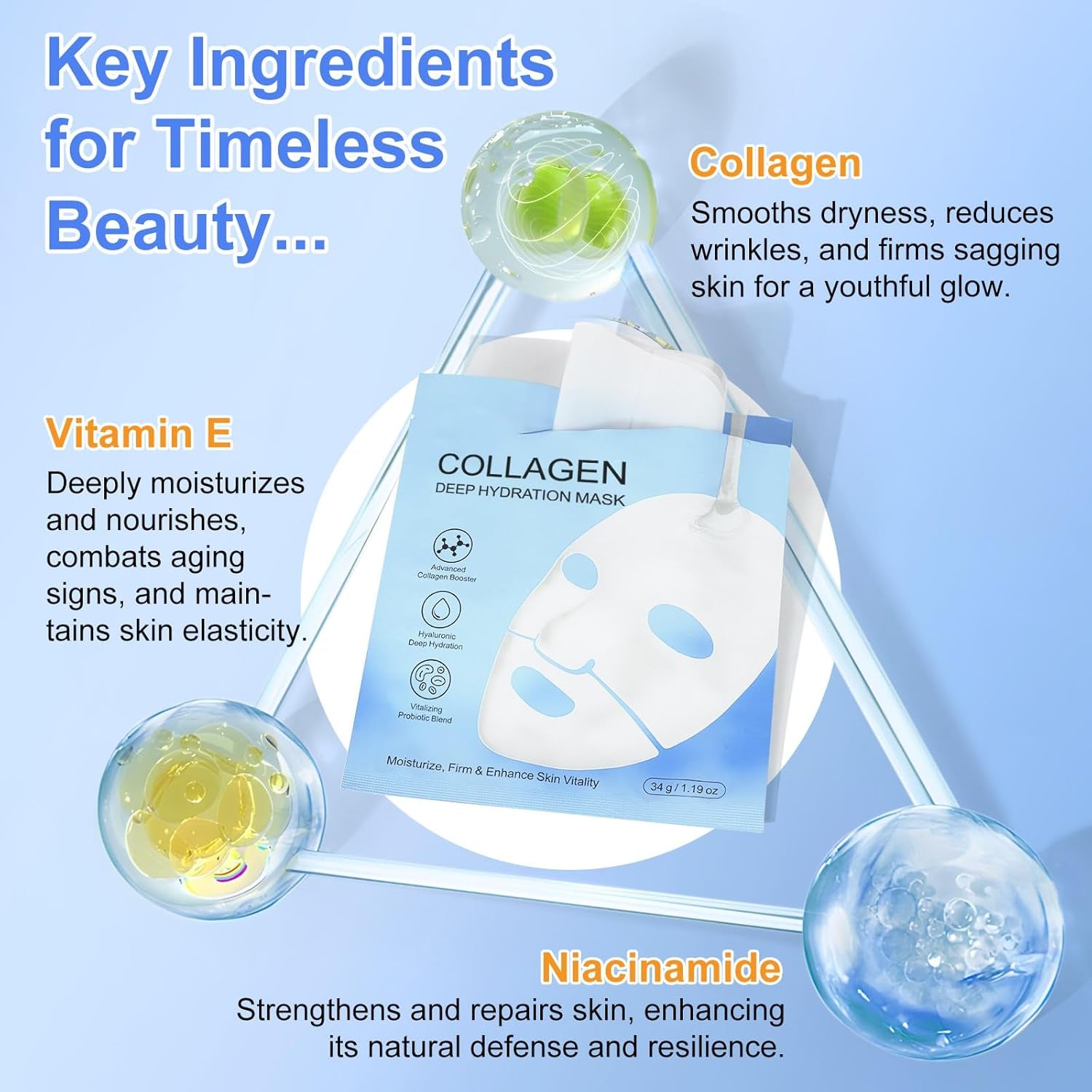 Bio Collagen Face Mask, Bio Collagen Deep Hydration Mask, Collagen Overnight Mask - Moisturize, Firm & Enhance Skin Vitality (34G X 6Ea)