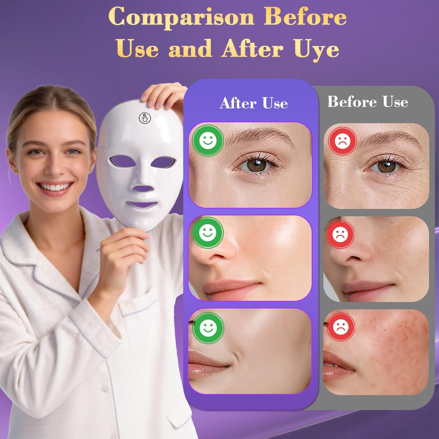 Red Light Therapy Face Mask, 7 Colors LED Face Mask, Portable Rechargeable LED Mask Light Therapy Facial Skin Care Device for Anti-Aging at Home, Salon, Travel