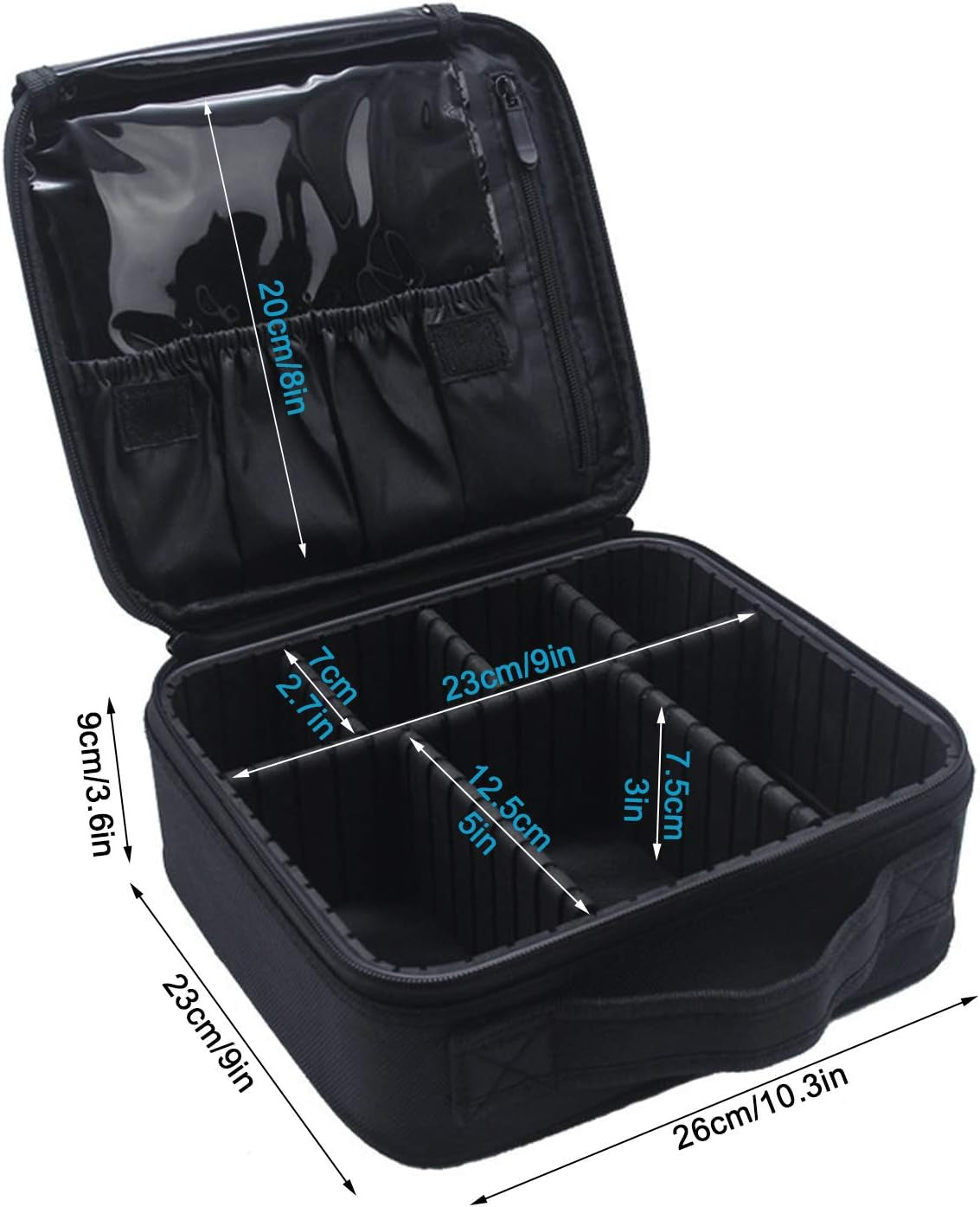 Makeup Bag, Small Makeup Bag Makeup Organisers Makeup Case Travel Makeup Bag, Professional Cosmetic Bag Artists Case Brush Holder with Brush Slots Adjustable Divider Waterproof Material