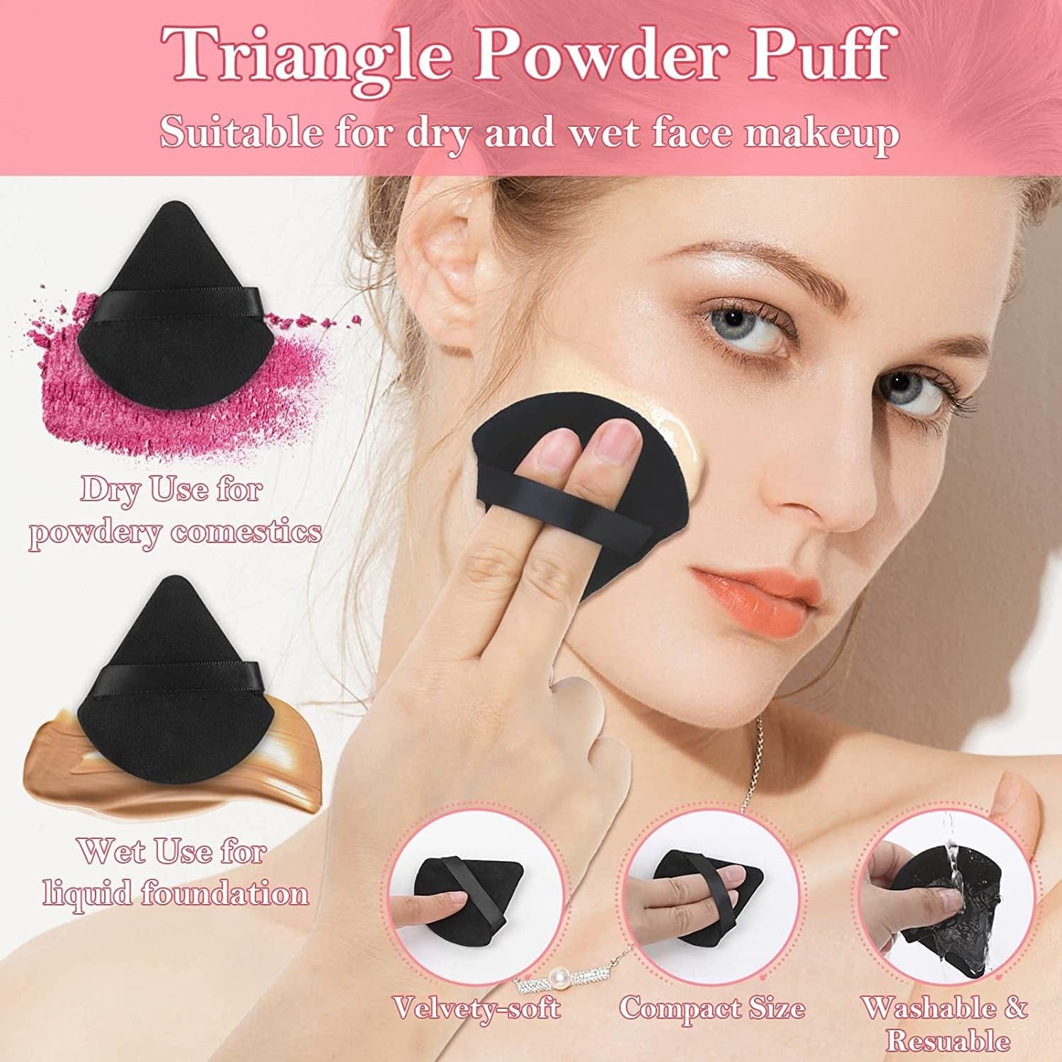 Disposable Makeup Applicators Kit with Triangle Puffs, Mixing Palette, Mascara Wands, Lip Brushes, Hair Clips, Powder Puffs for Face - Storage Box Included