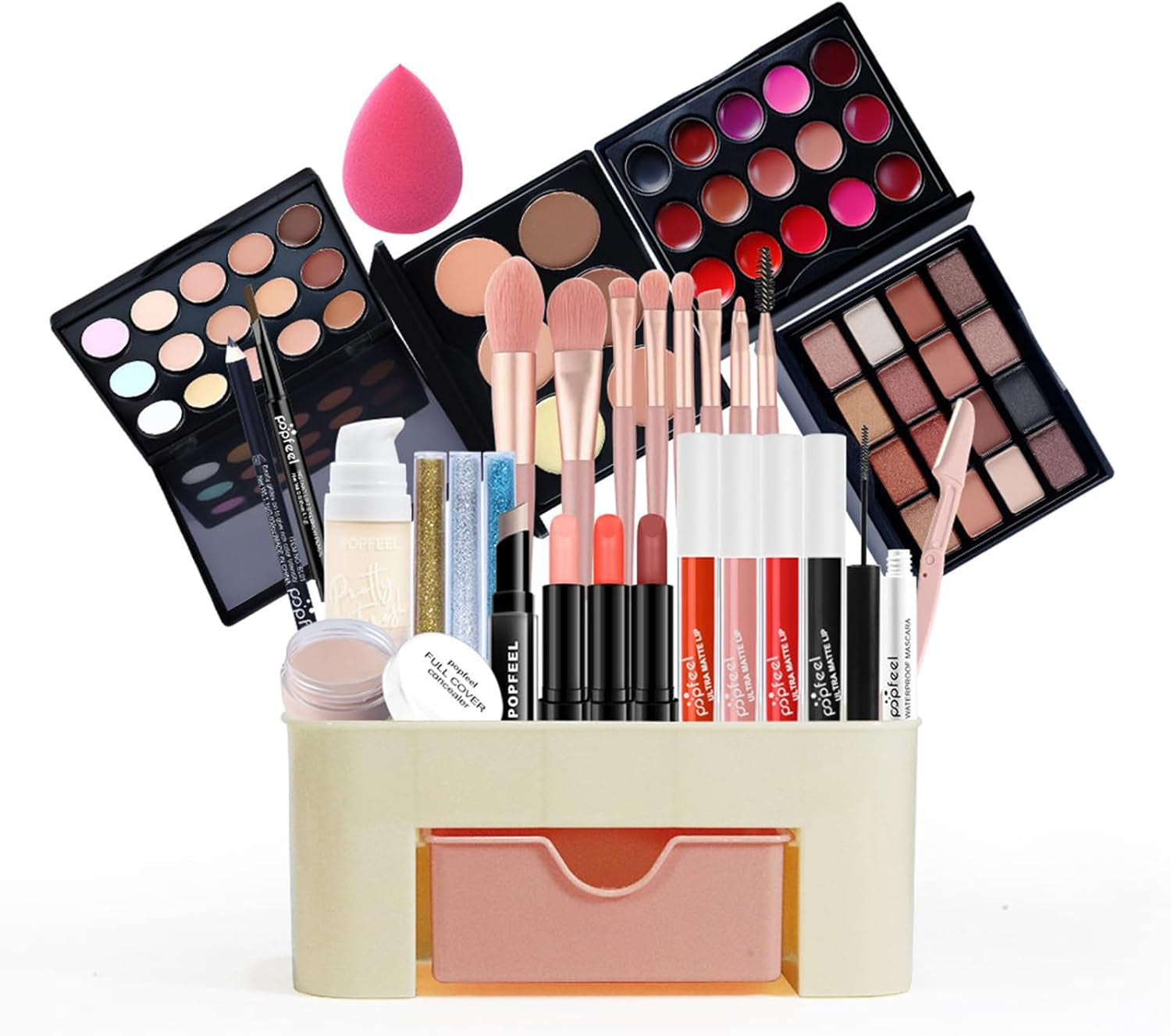All-In-One Makeup Kit for Women - Full Beauty Cosmetic Set with Eyeshadow, Blush, Concealer Palette, Lipstick, Mascara, Eyebrow Pencil - Multi-Purpose Gift Set