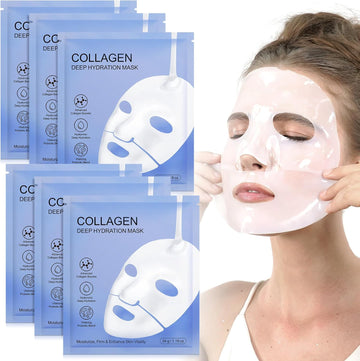 Bio Collagen Face Mask, Bio Collagen Deep Hydration Mask, Collagen Overnight Mask - Moisturize, Firm & Enhance Skin Vitality (34G X 6Ea)