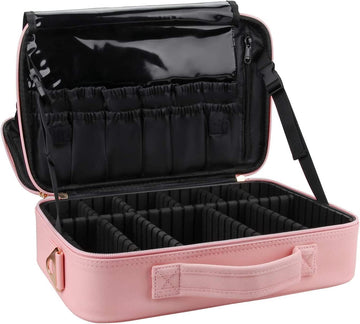 Makeup Bag Travel Makeup Train Case 13.8 Inches Large Cosmetic Case Professional Portable Makeup Brush Holder Organizer and Storage with Adjustable Dividers (Pink, Medium)