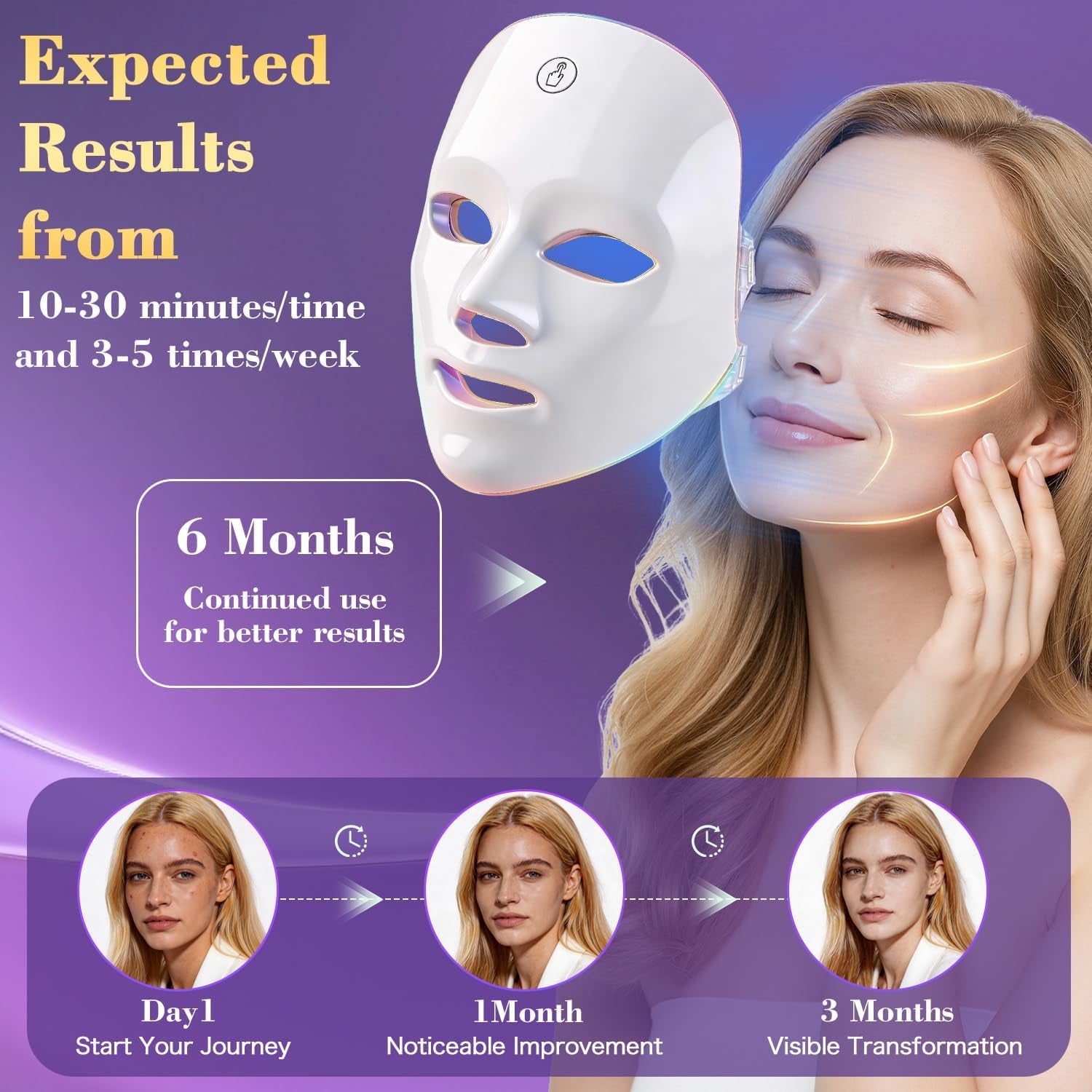 Red Light Therapy Face Mask, 7 Colors LED Face Mask, Portable Rechargeable LED Mask Light Therapy Facial Skin Care Device for Anti-Aging at Home, Salon, Travel