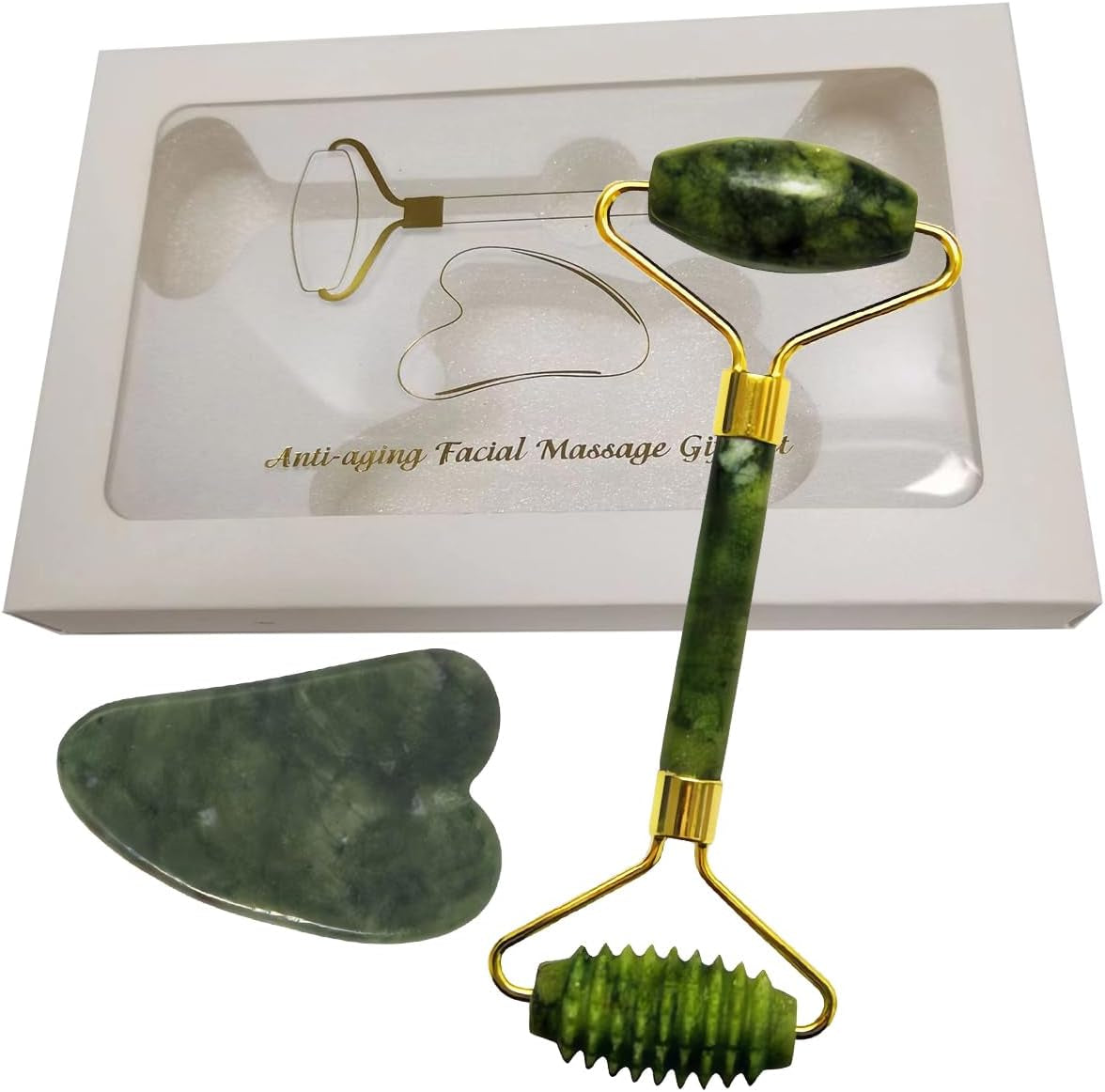 Jade Roller Gua Sha Set,Jade Roller Facial Roller,Face Roller Massager, Face Massager Roller, Skin Care Tools.