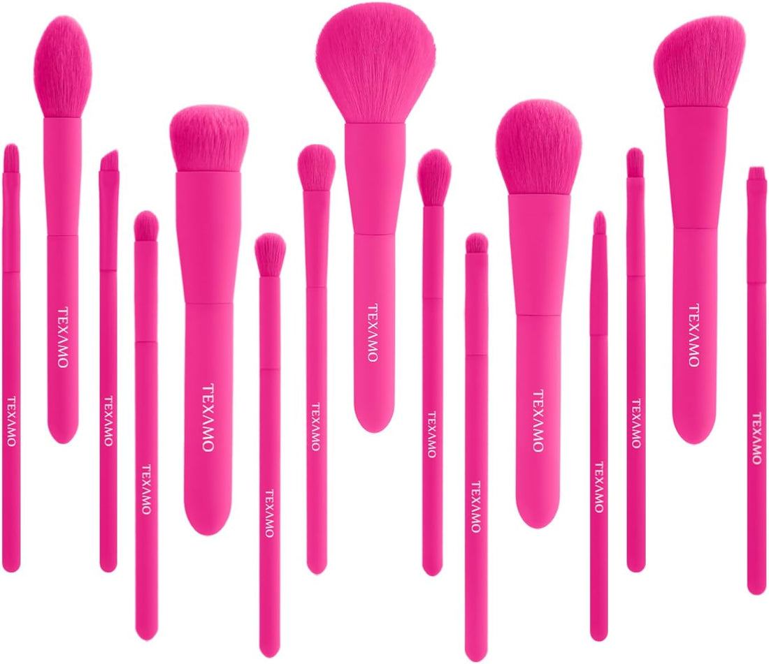 Makeup Brush Set, 15 Piece Quality Makeup Brushes, Premium Synthetic Make up Brushes for Foundation Powder Blush Highlighter Concealer Makeup Brush Kit for Travel, Red