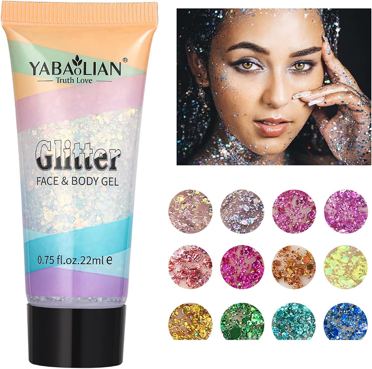 Makeup Face Body Glitter Set, Holographic Cosmetic Festival Chunky Glitter, Sparkling Body Glitter Gel for Women, Eye Shadow Sequin Cream Long Lasting Halloween Christmas Facial Makeup for Kids