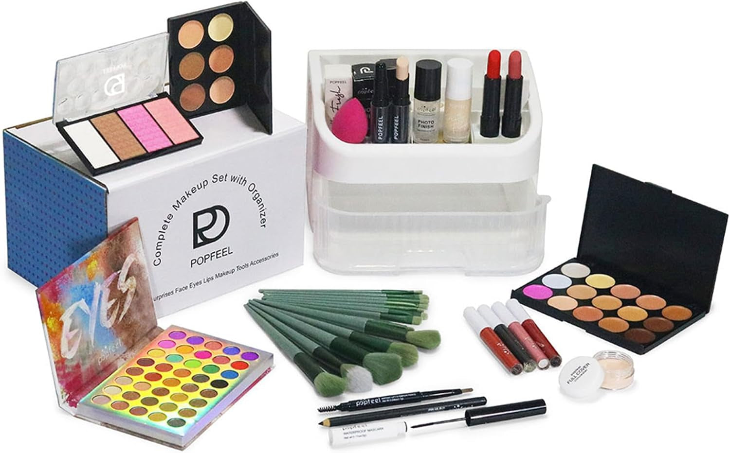 All in One Makeup Kit, Travel Makeup Kit, Complete Makeup Set with Organizer Eyeshadow Palette Foudation Concealer Lipstick Makeup Sponges Eyebrow Pencil for Girls Teenagers Beginners