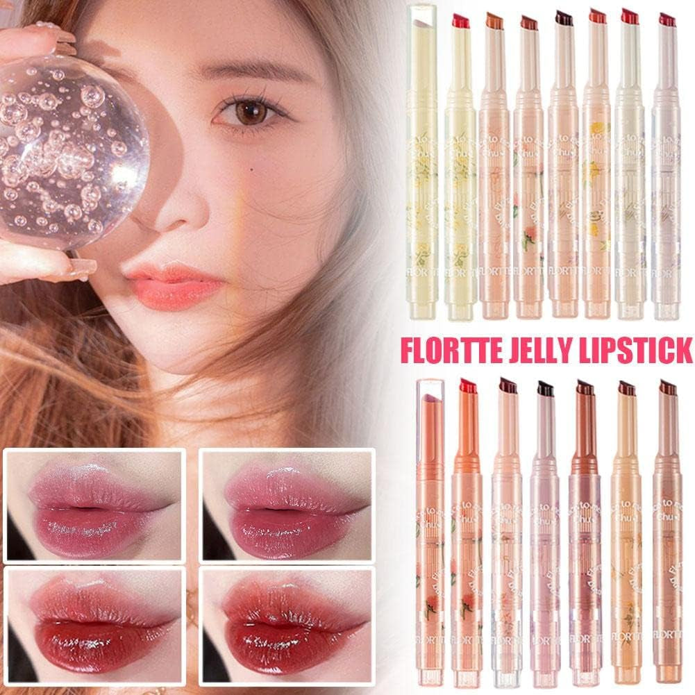 Flortte Jelly Lipsticks First Kiss Love Nice to Meet Chu Heart Shape. Moisturizing Lip Glaze for a Luscious Pout