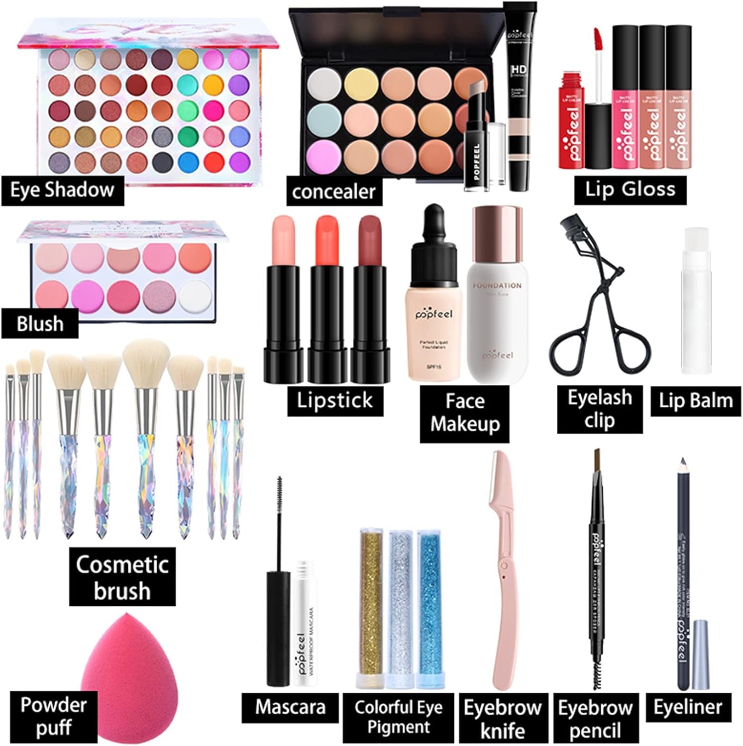All-In-One Makeup Gift Set Travel Make up Kit Complete Starter Makeup Bundle Lipstick Concealer Lipgloss Blushes Powder Eyeshadow Palette Cosmetic Palette for Girls & Women #10