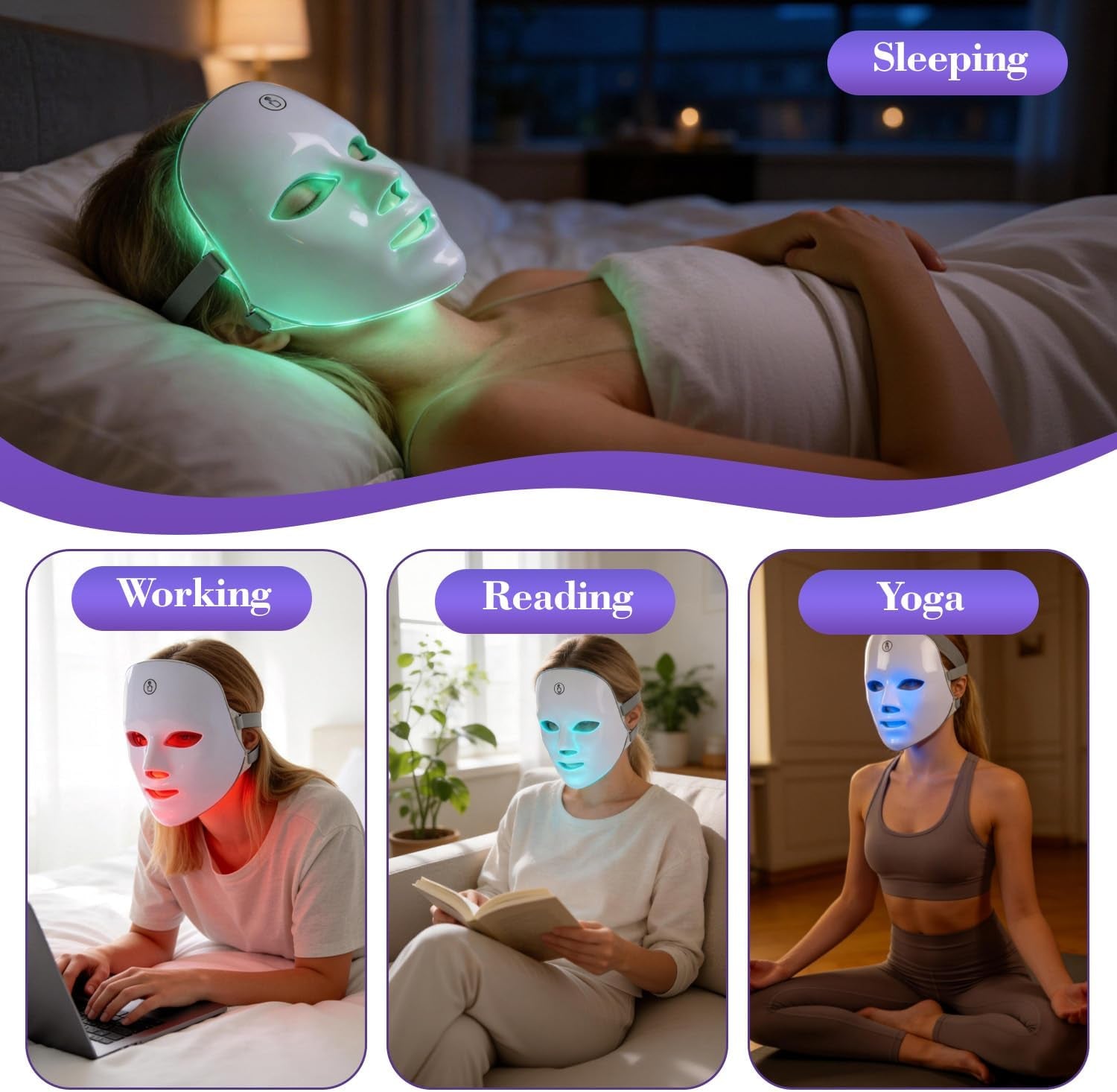 Red Light Therapy Face Mask, 7 Colors LED Face Mask, Portable Rechargeable LED Mask Light Therapy Facial Skin Care Device for Anti-Aging at Home, Salon, Travel