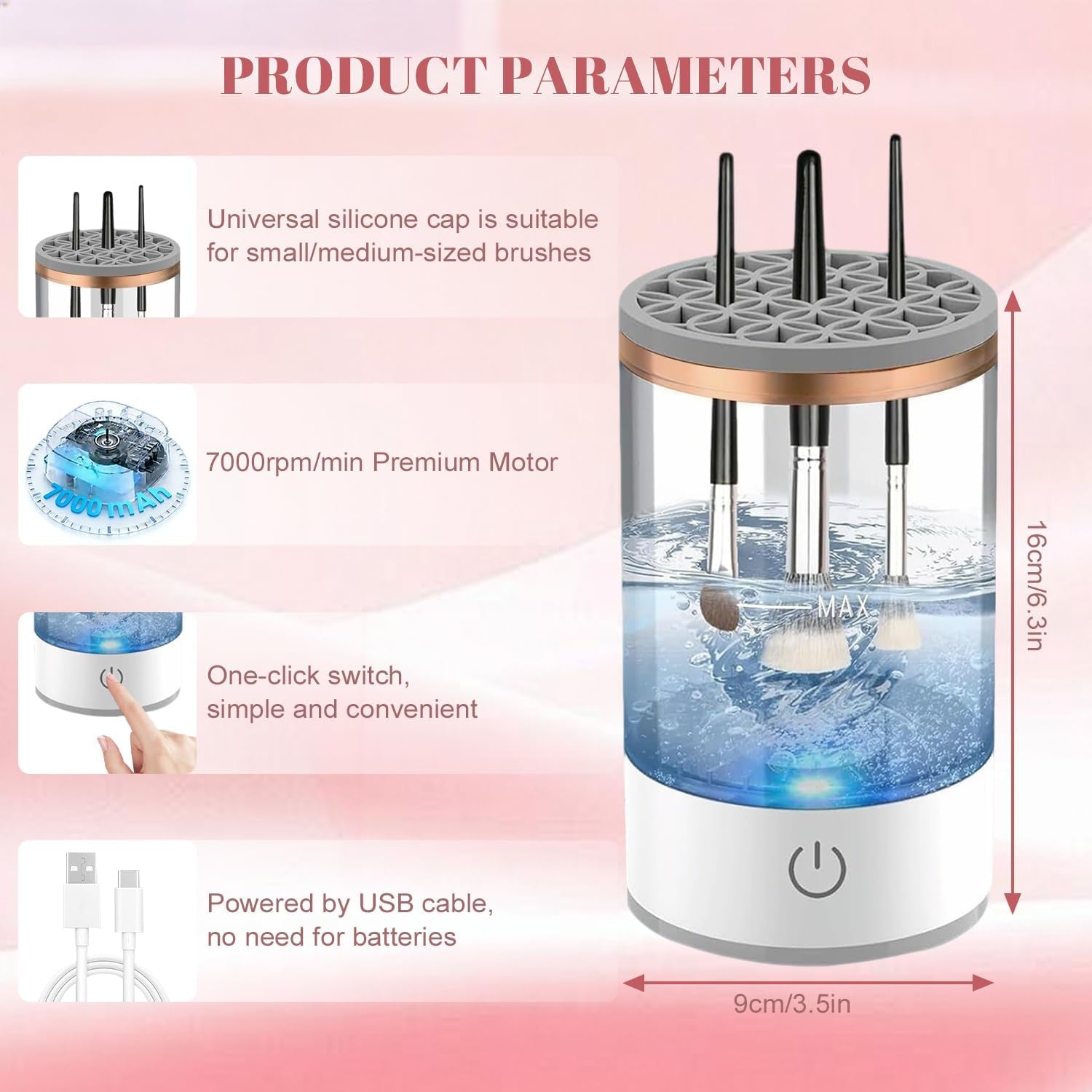 3-In-1 Upgraded Electric Makeup Brushs Cleaner,  Automatic Makeup Brush Cleaning Machine with Brush Clean Mat, Automatic Cosmetic Brush Cleaner for All Size Makeup Brushes, Gifts for Wife, Girlfriend