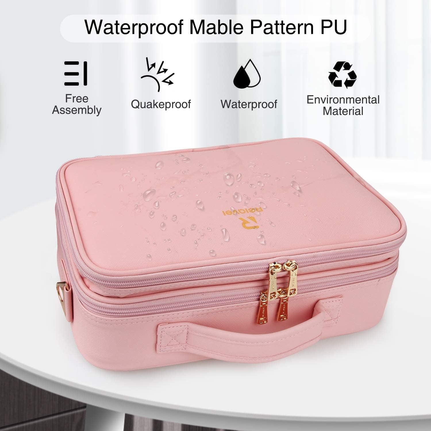 Makeup Bag Travel Makeup Train Case 13.8 Inches Large Cosmetic Case Professional Portable Makeup Brush Holder Organizer and Storage with Adjustable Dividers (Pink, Medium)