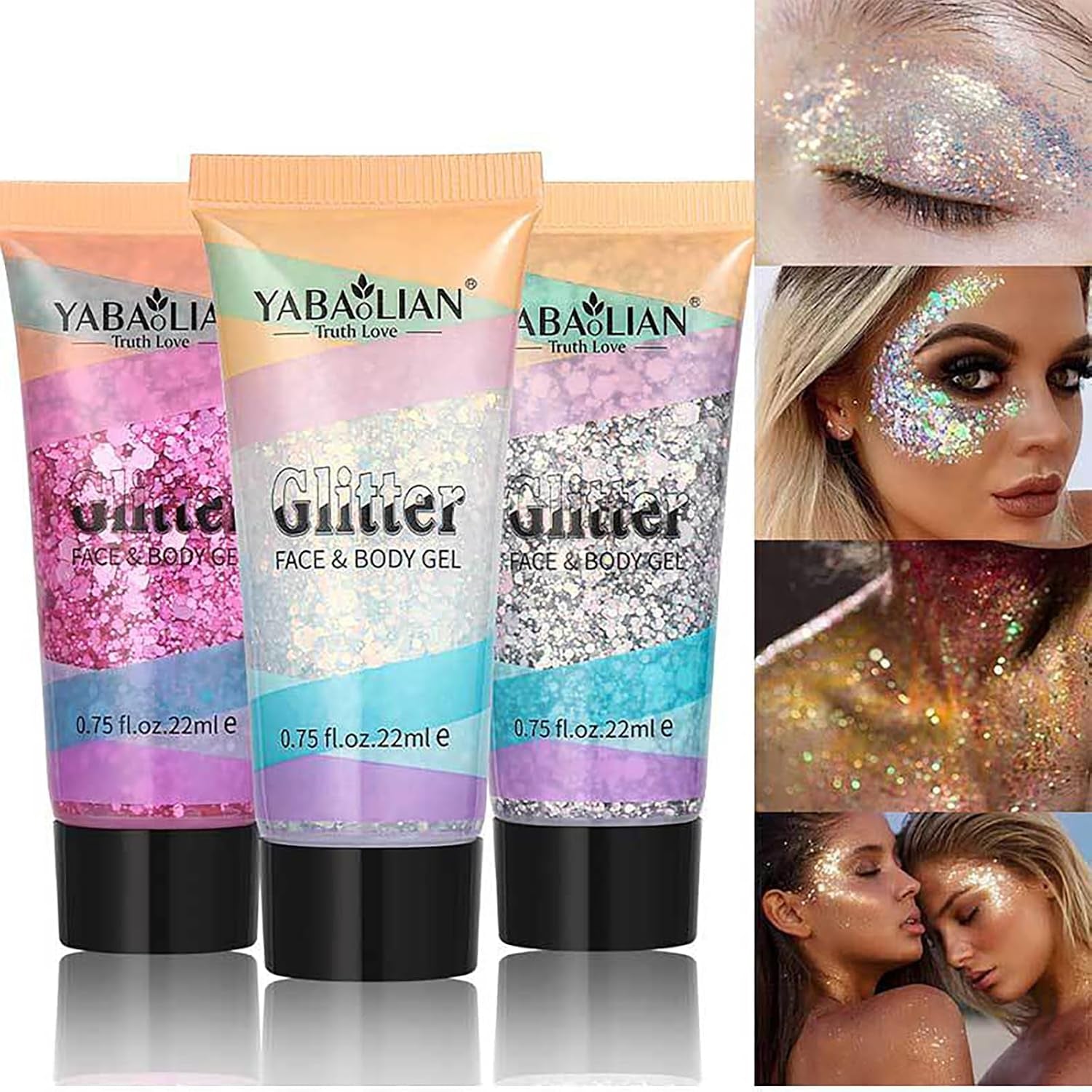 Makeup Face Body Glitter Set, Holographic Cosmetic Festival Chunky Glitter, Sparkling Body Glitter Gel for Women, Eye Shadow Sequin Cream Long Lasting Halloween Christmas Facial Makeup for Kids