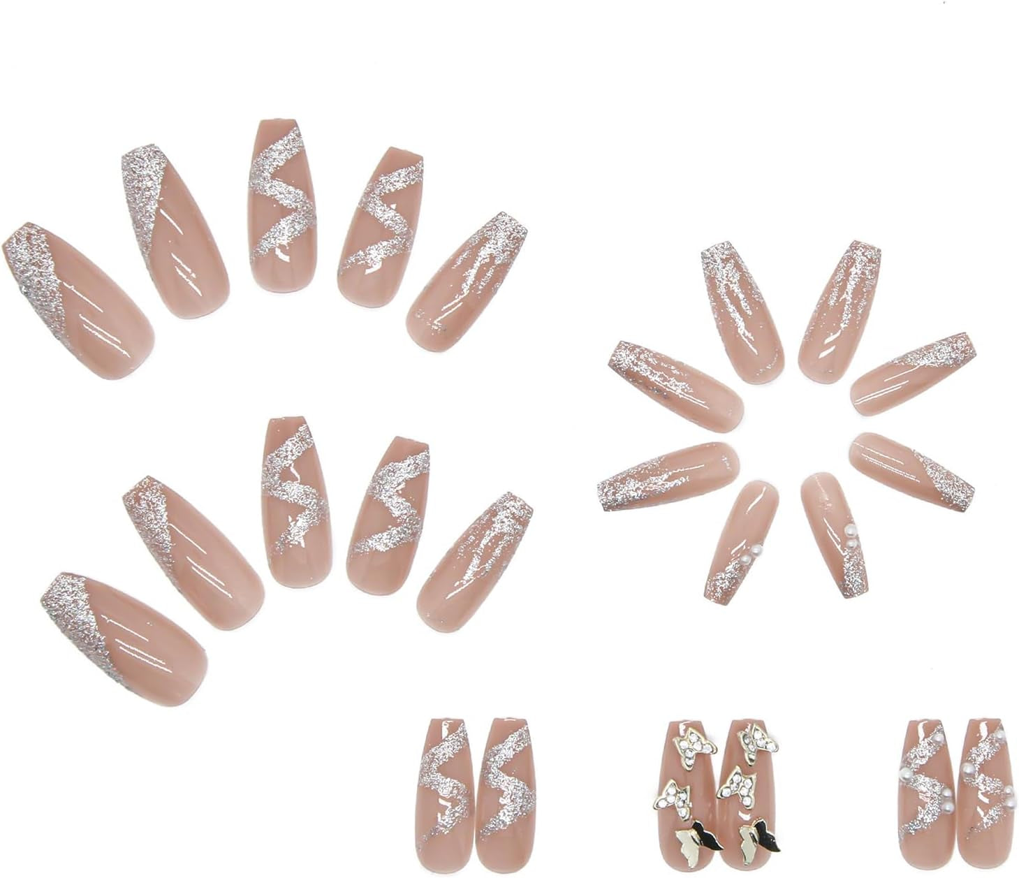 Press on Nails, 24Pcs Long Square False Nails, Reusable Colorful Stick on Nails, Full Cover Nails with Nail Tools, Fake Nails for Women Girls Nail Salon (Z168, Long)