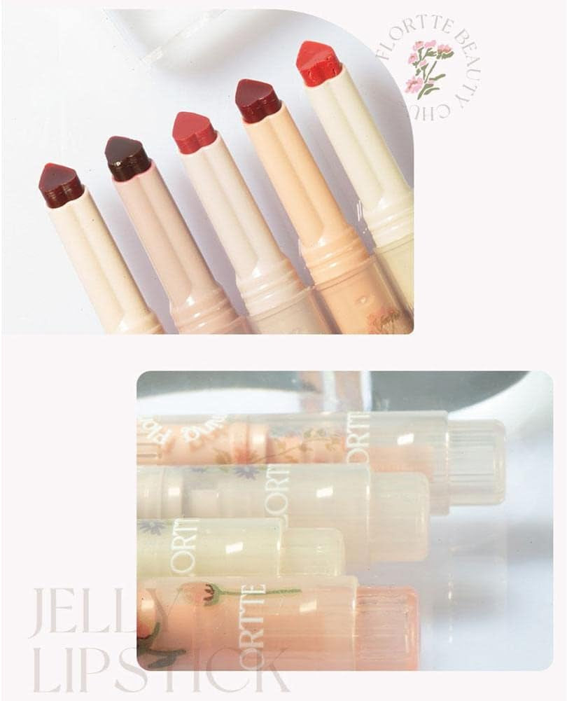 Flortte Jelly Lipsticks First Kiss Love Nice to Meet Chu Heart Shape. Moisturizing Lip Glaze for a Luscious Pout