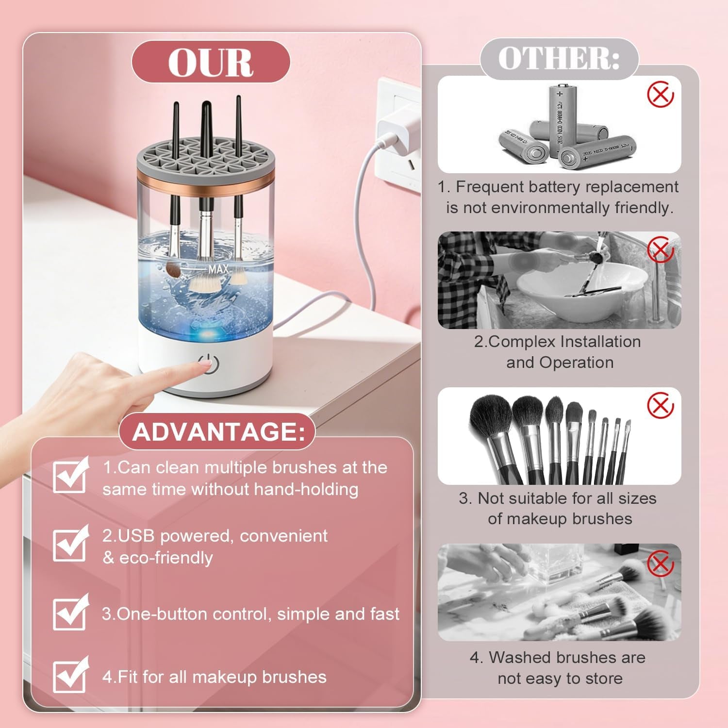 3-In-1 Upgraded Electric Makeup Brushs Cleaner,  Automatic Makeup Brush Cleaning Machine with Brush Clean Mat, Automatic Cosmetic Brush Cleaner for All Size Makeup Brushes, Gifts for Wife, Girlfriend