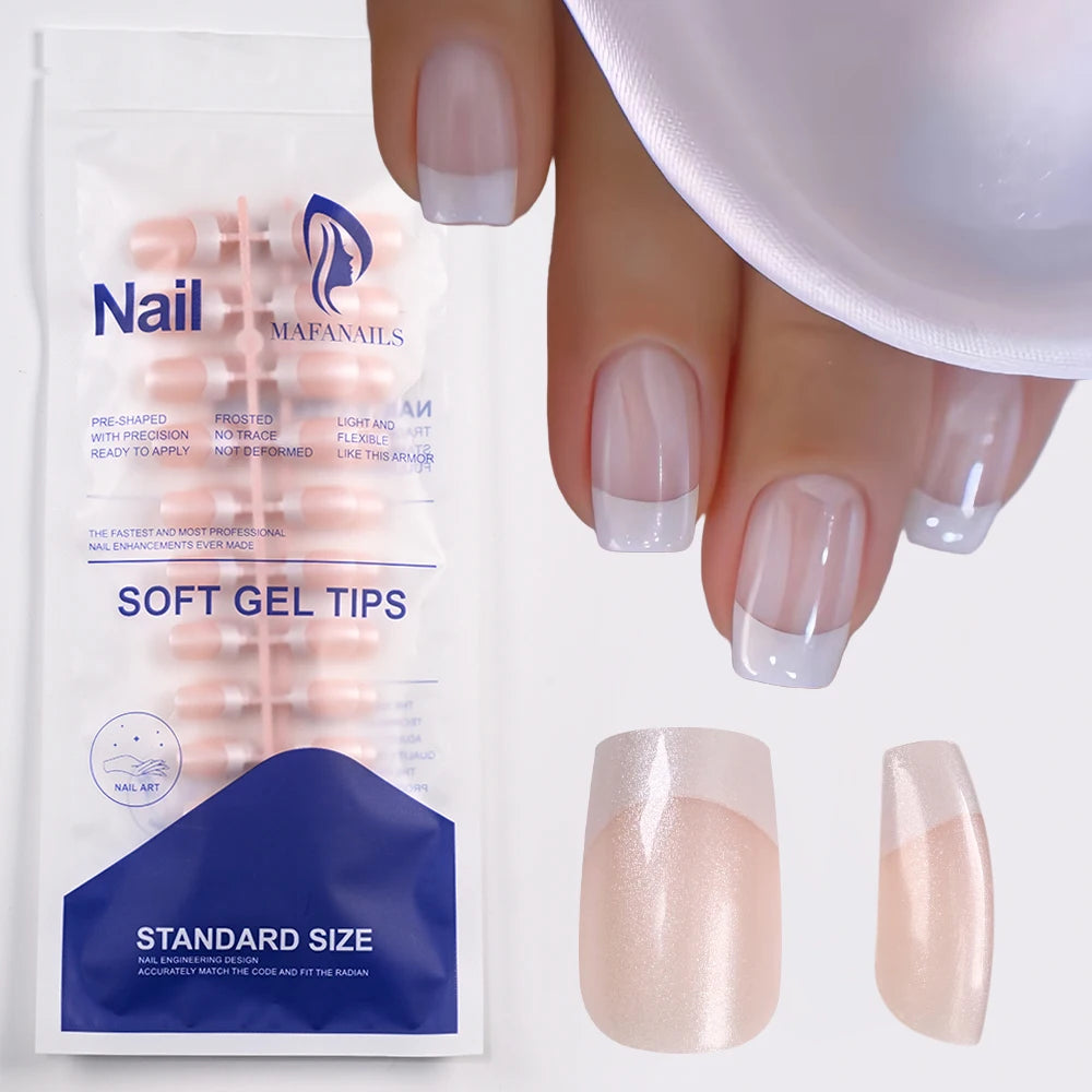 120Pcs Short Square Coffin French Fake Nails Glossy Pink  Full Cover Wearable Press on Nails Wearable Acrylic Fake Nails Tips #