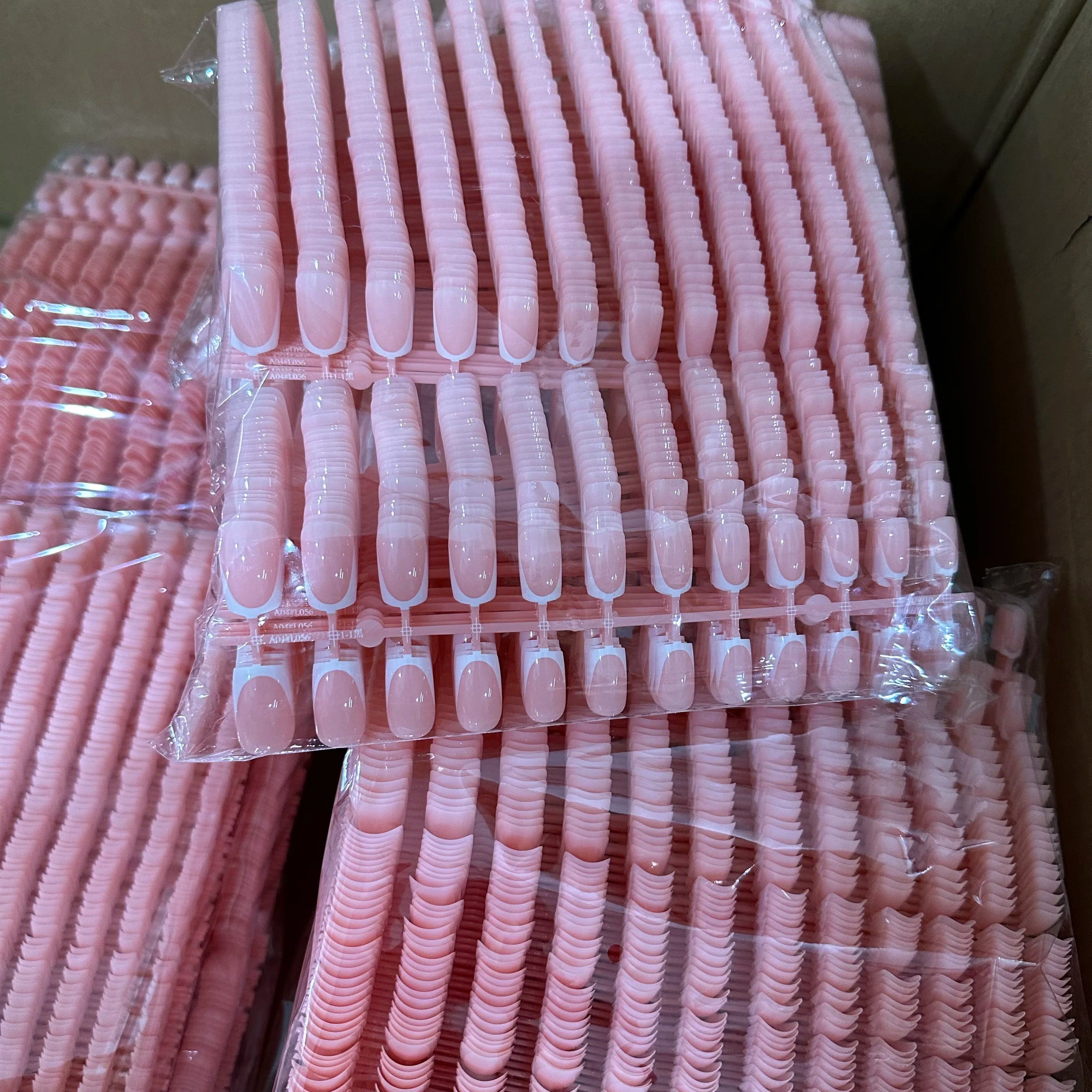 120Pcs Short Square Coffin French Fake Nails Glossy Pink  Full Cover Wearable Press on Nails Wearable Acrylic Fake Nails Tips #