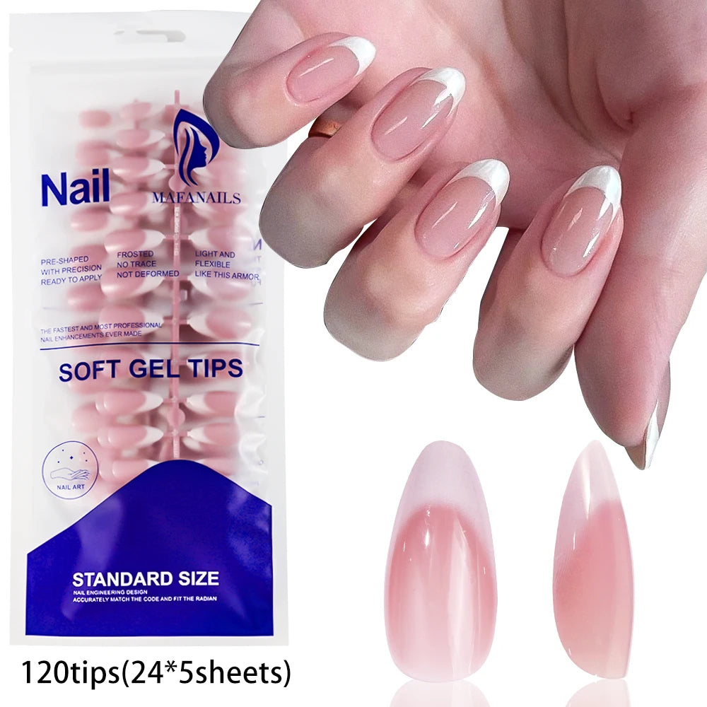 120Pcs Short Square Coffin French Fake Nails Glossy Pink  Full Cover Wearable Press on Nails Wearable Acrylic Fake Nails Tips #