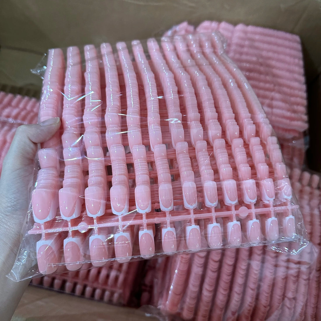 120Pcs Short Square Coffin French Fake Nails Glossy Pink  Full Cover Wearable Press on Nails Wearable Acrylic Fake Nails Tips #