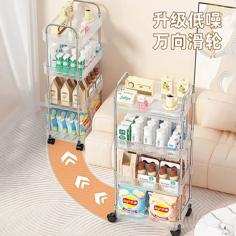 3 Layers Transparent Storage Rack Trolley Acrylic