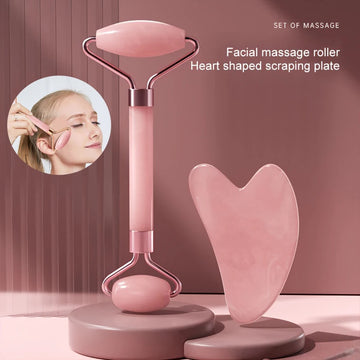Jade Roller and Gua Sha Rose Quartz Face Skincare Tool