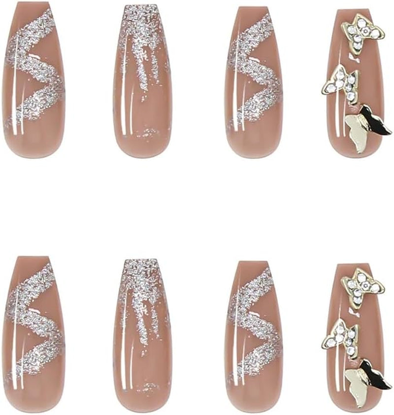 Press on Nails, 24Pcs Long Square False Nails, Reusable Colorful Stick on Nails, Full Cover Nails with Nail Tools, Fake Nails for Women Girls Nail Salon (Z168, Long)