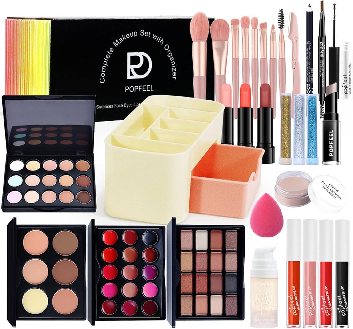 All-In-One Makeup Kit for Women - Full Beauty Cosmetic Set with Eyeshadow, Blush, Concealer Palette, Lipstick, Mascara, Eyebrow Pencil - Multi-Purpose Gift Set
