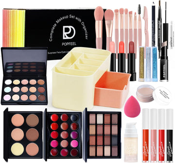 All-In-One Makeup Kit for Women - Full Beauty Cosmetic Set with Eyeshadow, Blush, Concealer Palette, Lipstick, Mascara, Eyebrow Pencil - Multi-Purpose Gift Set