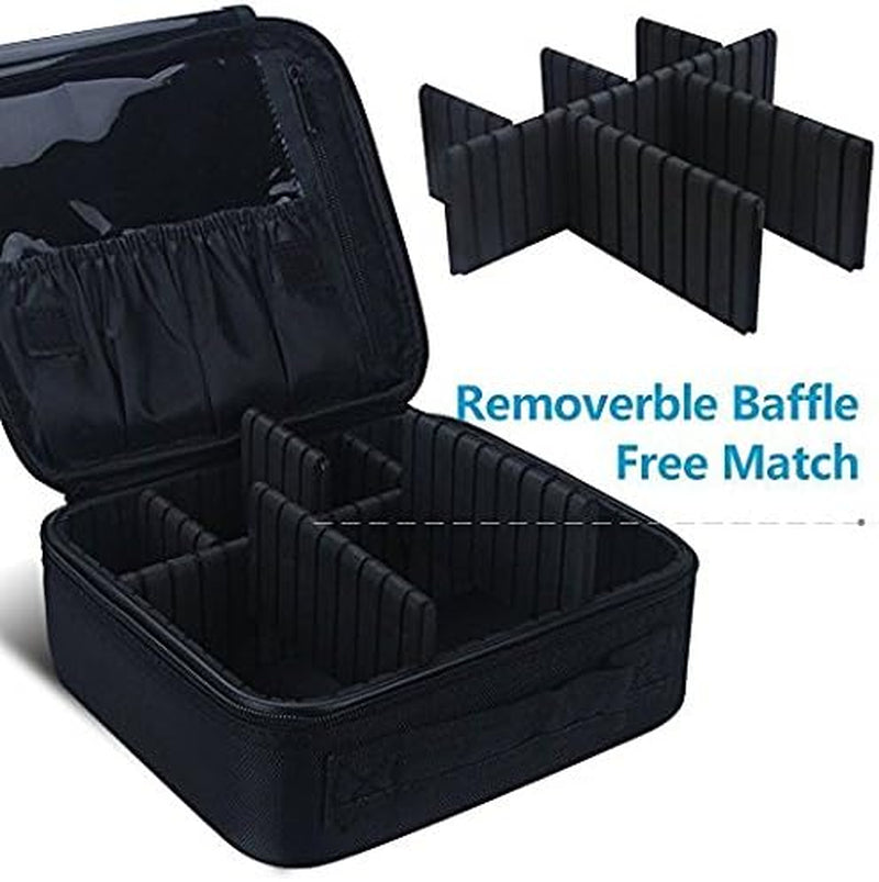 Makeup Bag, Small Makeup Bag Makeup Organisers Makeup Case Travel Makeup Bag, Professional Cosmetic Bag Artists Case Brush Holder with Brush Slots Adjustable Divider Waterproof Material