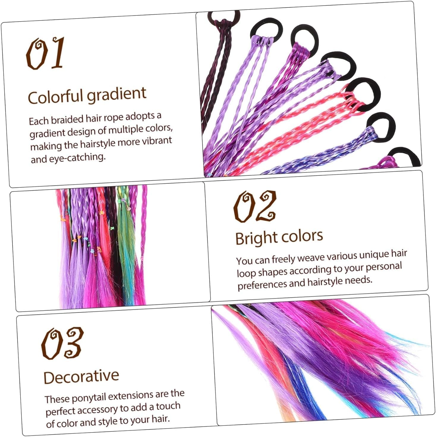 10Pcs Colorful Wig Braid Head Rope, Hair Strands Hairpieces,Kids Hair Strands Braided Hair Braided Extension,Kids Hair Extension Braided Hair Tie Band,Colored Braids Hair Extension Braided Ponytail