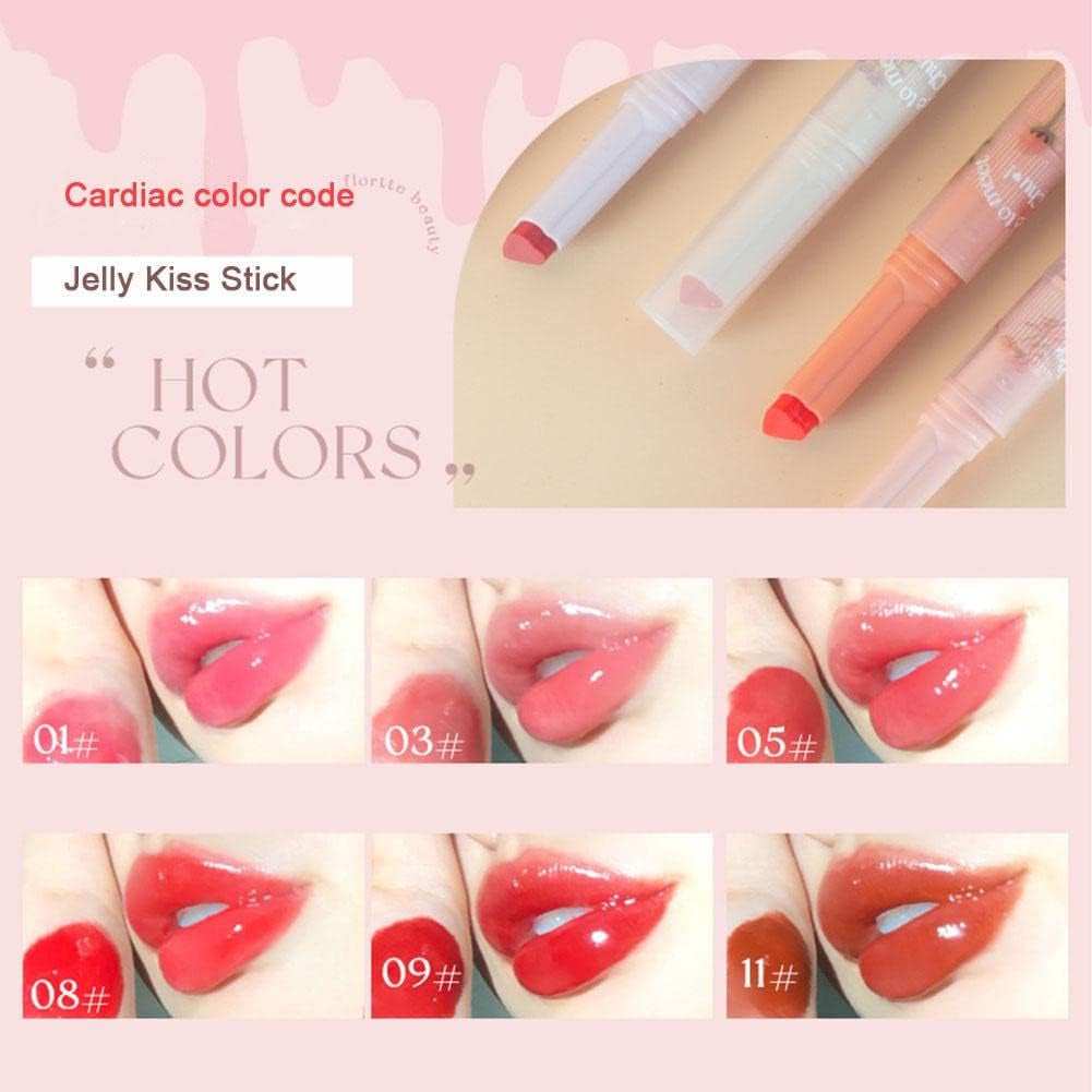 Flortte Jelly Lipsticks First Kiss Love Nice to Meet Chu Heart Shape. Moisturizing Lip Glaze for a Luscious Pout