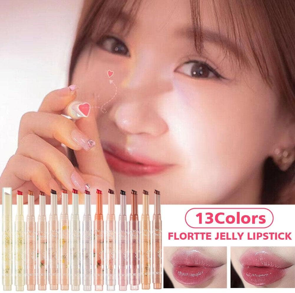 Flortte Jelly Lipsticks First Kiss Love Nice to Meet Chu Heart Shape. Moisturizing Lip Glaze for a Luscious Pout