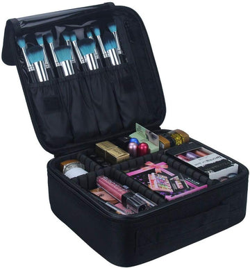 Makeup Bag, Small Makeup Bag Makeup Organisers Makeup Case Travel Makeup Bag, Professional Cosmetic Bag Artists Case Brush Holder with Brush Slots Adjustable Divider Waterproof Material