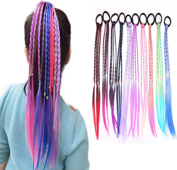 10Pcs Colorful Wig Braid Head Rope, Hair Strands Hairpieces,Kids Hair Strands Braided Hair Braided Extension,Kids Hair Extension Braided Hair Tie Band,Colored Braids Hair Extension Braided Ponytail