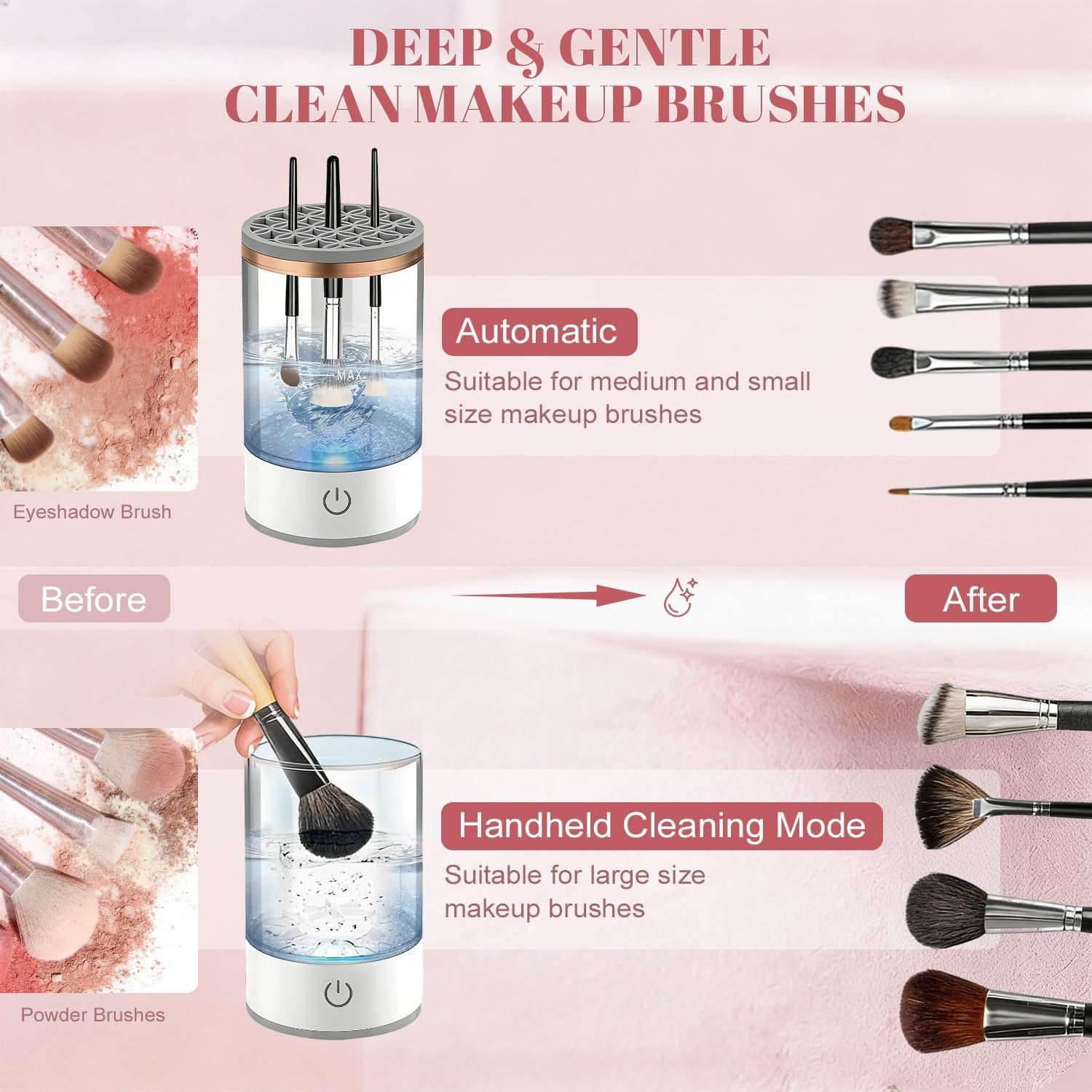 3-In-1 Upgraded Electric Makeup Brushs Cleaner,  Automatic Makeup Brush Cleaning Machine with Brush Clean Mat, Automatic Cosmetic Brush Cleaner for All Size Makeup Brushes, Gifts for Wife, Girlfriend