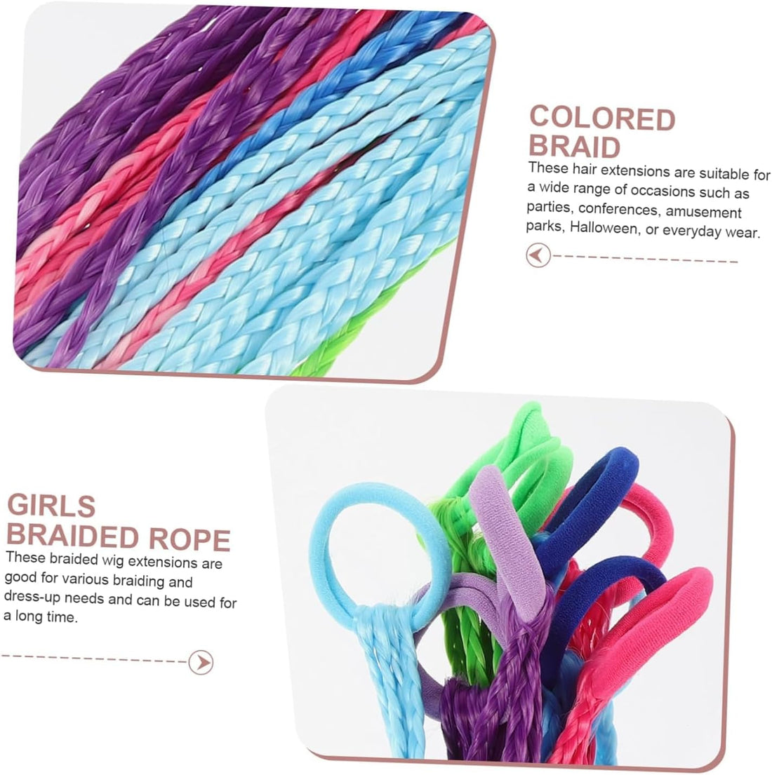 10Pcs Colorful Wig Braid Head Rope, Hair Strands Hairpieces,Kids Hair Strands Braided Hair Braided Extension,Kids Hair Extension Braided Hair Tie Band,Colored Braids Hair Extension Braided Ponytail
