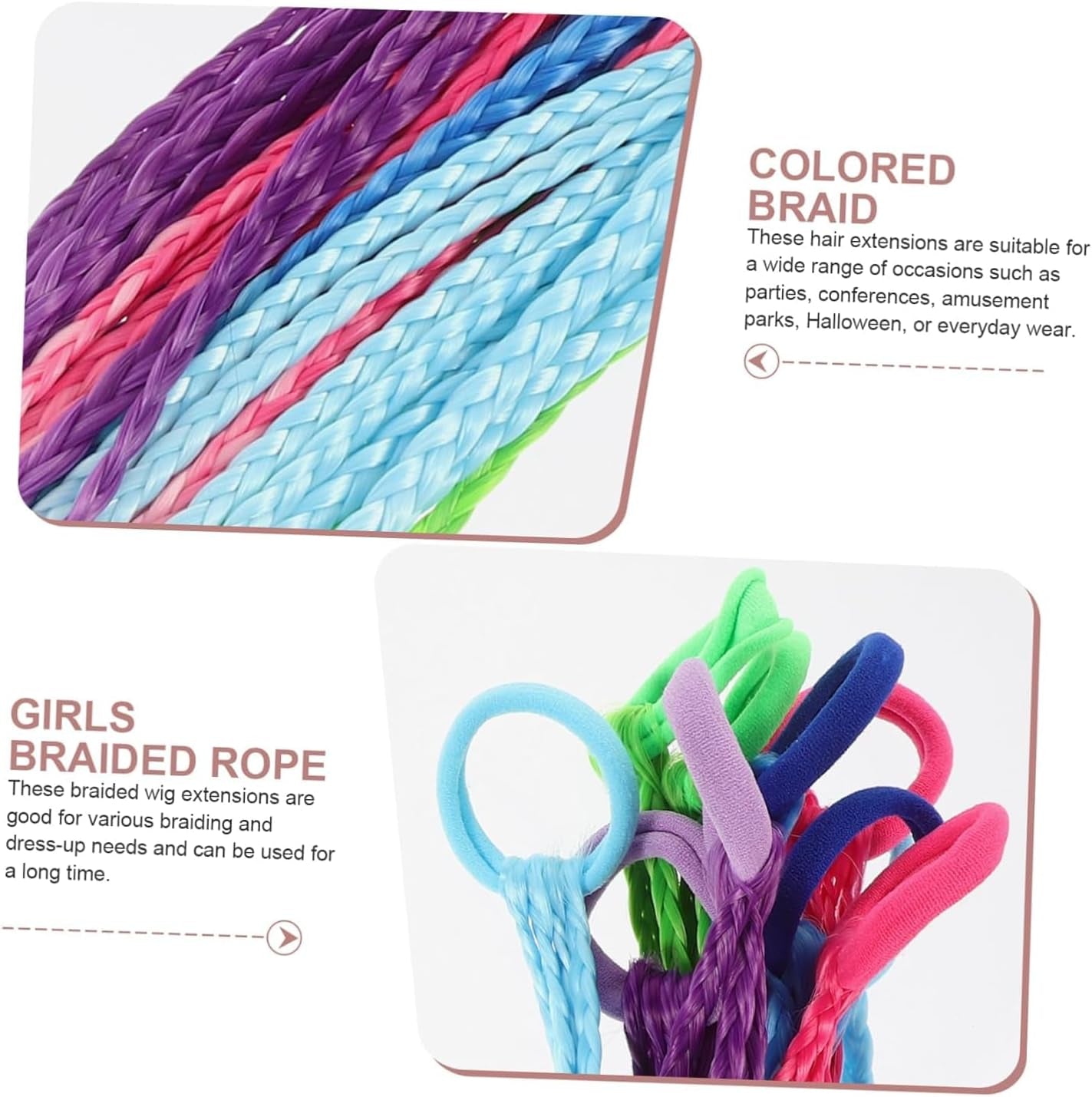 10Pcs Colorful Wig Braid Head Rope, Hair Strands Hairpieces,Kids Hair Strands Braided Hair Braided Extension,Kids Hair Extension Braided Hair Tie Band,Colored Braids Hair Extension Braided Ponytail