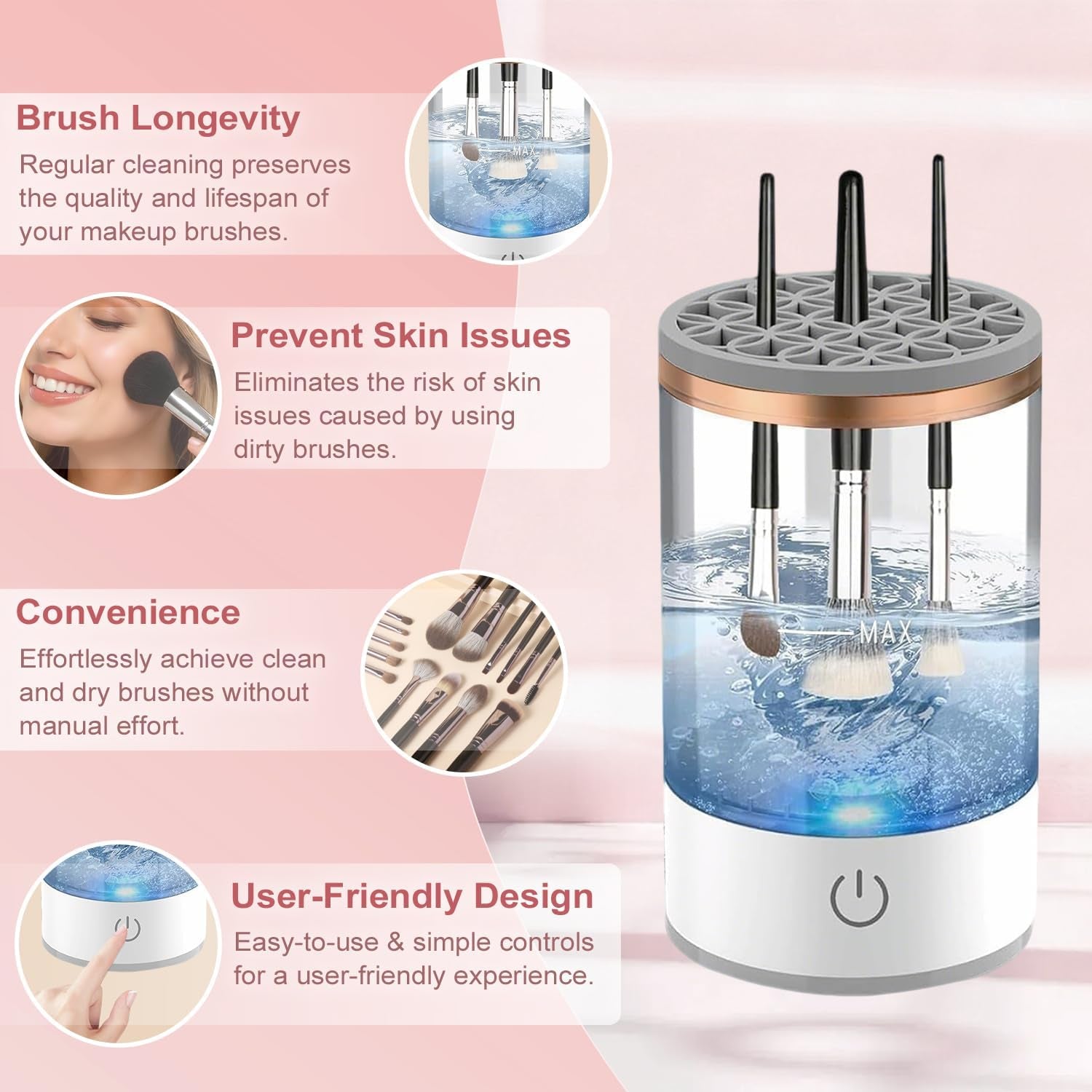 3-In-1 Upgraded Electric Makeup Brushs Cleaner,  Automatic Makeup Brush Cleaning Machine with Brush Clean Mat, Automatic Cosmetic Brush Cleaner for All Size Makeup Brushes, Gifts for Wife, Girlfriend