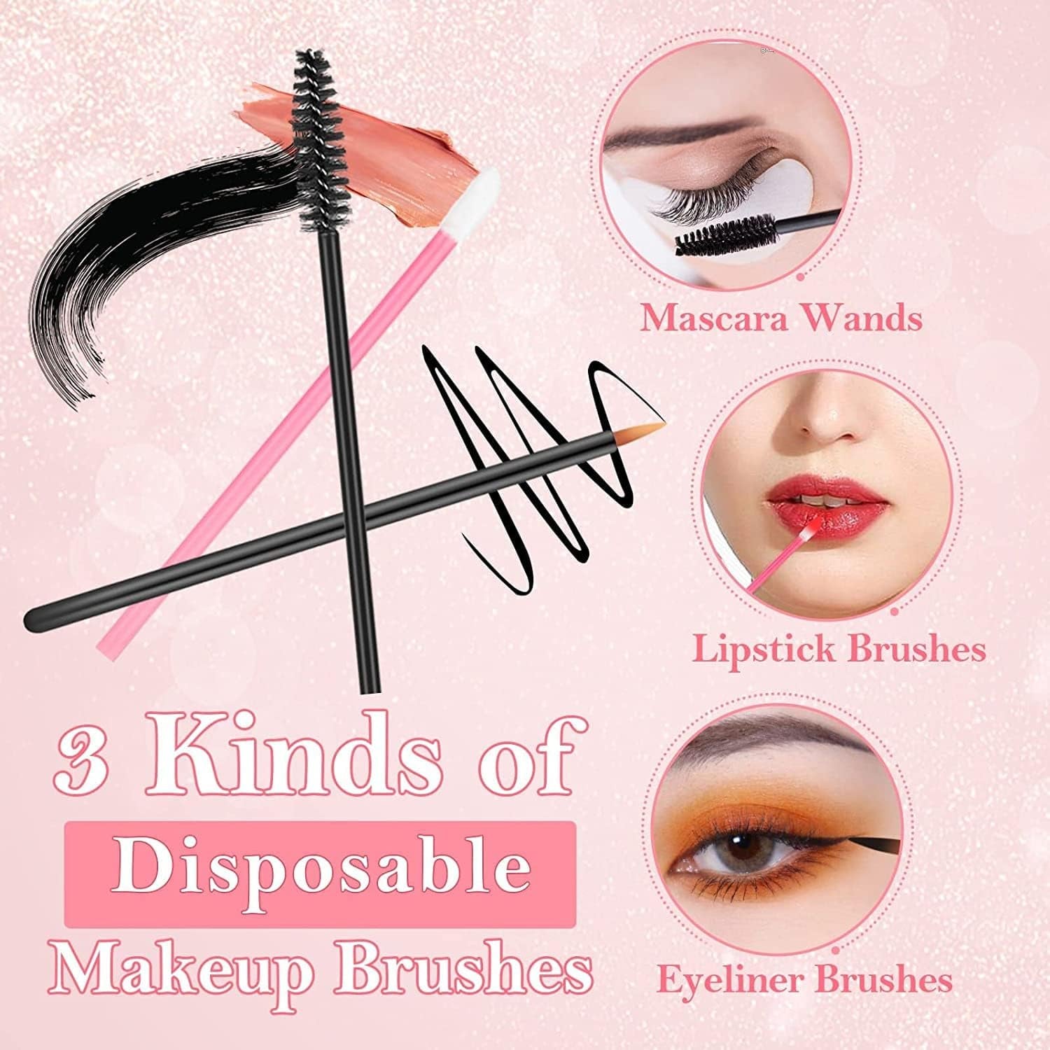 Disposable Makeup Applicators Kit with Triangle Puffs, Mixing Palette, Mascara Wands, Lip Brushes, Hair Clips, Powder Puffs for Face - Storage Box Included