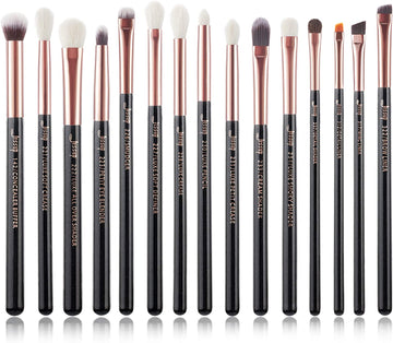15Pcs Professional Makeup Brushes Set Make up Brush Tools Kit Cosmetics Tools Eye Liner Shader Wood Handle Natural-Synthetic Hair Brushes (Pearl Black/Rose Gold), T157
