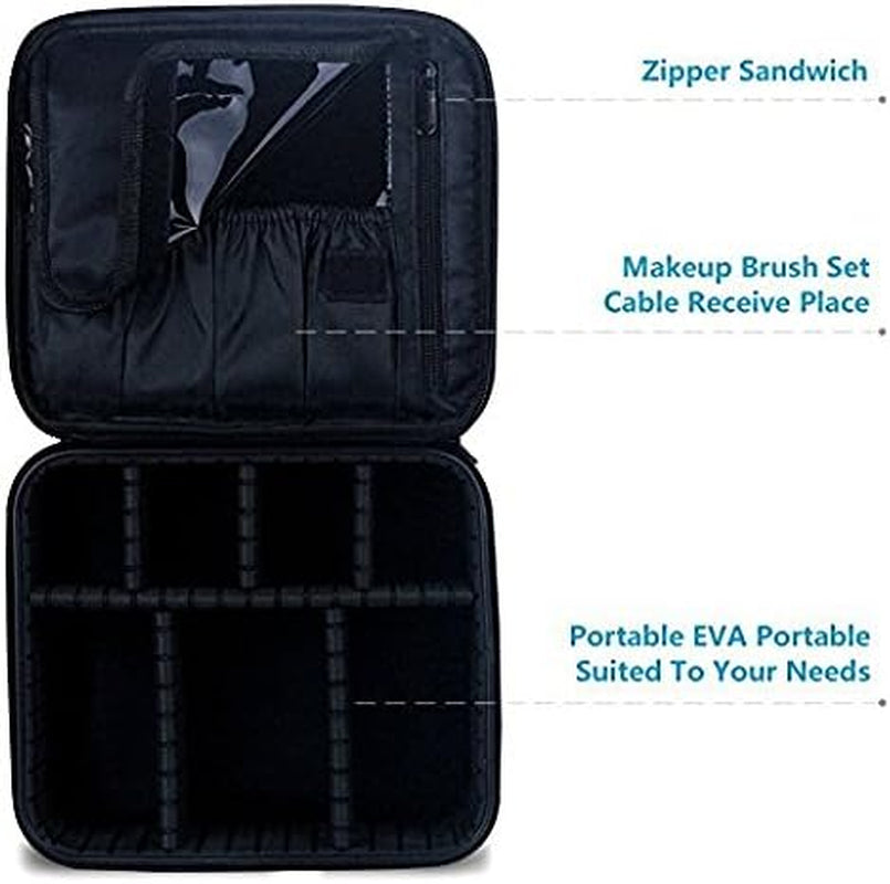 Makeup Bag, Small Makeup Bag Makeup Organisers Makeup Case Travel Makeup Bag, Professional Cosmetic Bag Artists Case Brush Holder with Brush Slots Adjustable Divider Waterproof Material
