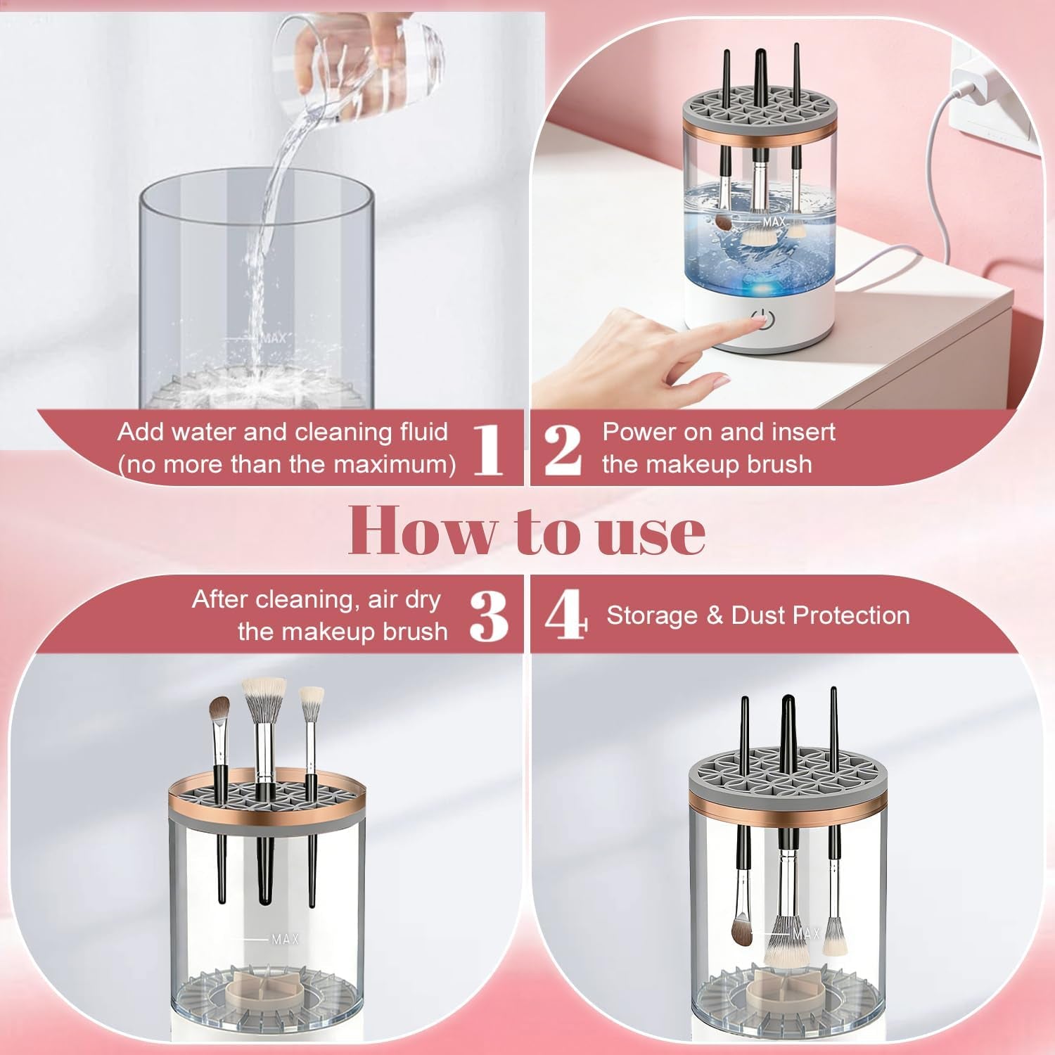 3-In-1 Upgraded Electric Makeup Brushs Cleaner,  Automatic Makeup Brush Cleaning Machine with Brush Clean Mat, Automatic Cosmetic Brush Cleaner for All Size Makeup Brushes, Gifts for Wife, Girlfriend